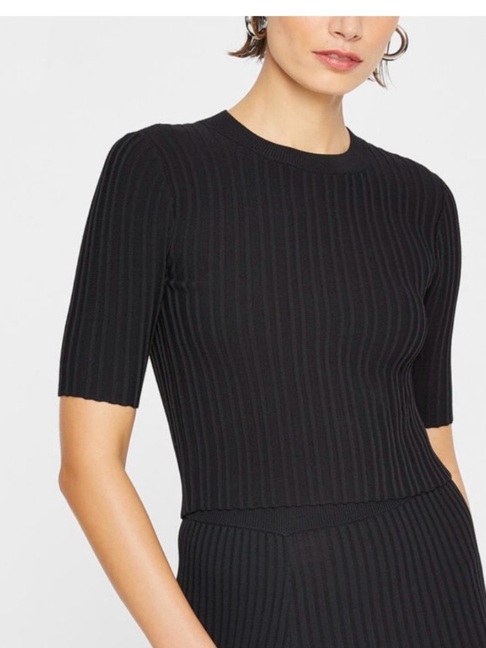 Club Monaco Black Ribbed Short-Sleeve Knit Top